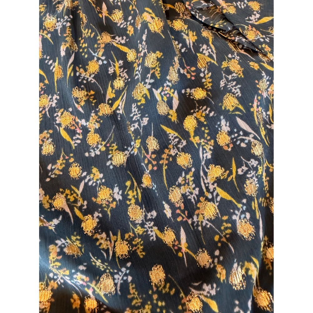 LC Lauren Conrad Floral Gold Foil Ruffle Neck Puff Sleeve Blouse 3X Plus - Picture 4 of 11
